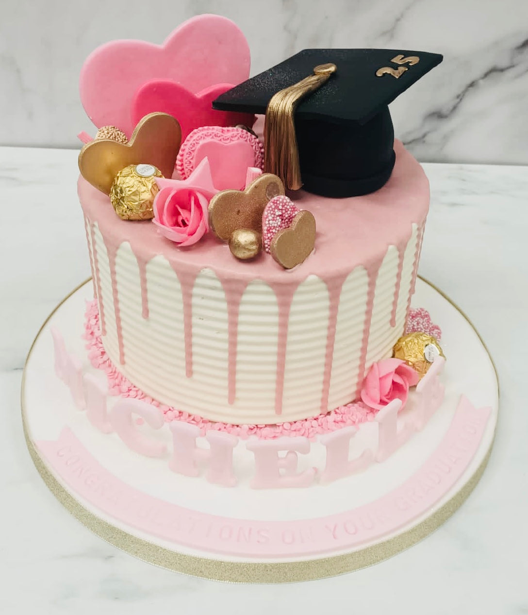 Pink Floral Themed Graduation Cake by Yalu Yalu