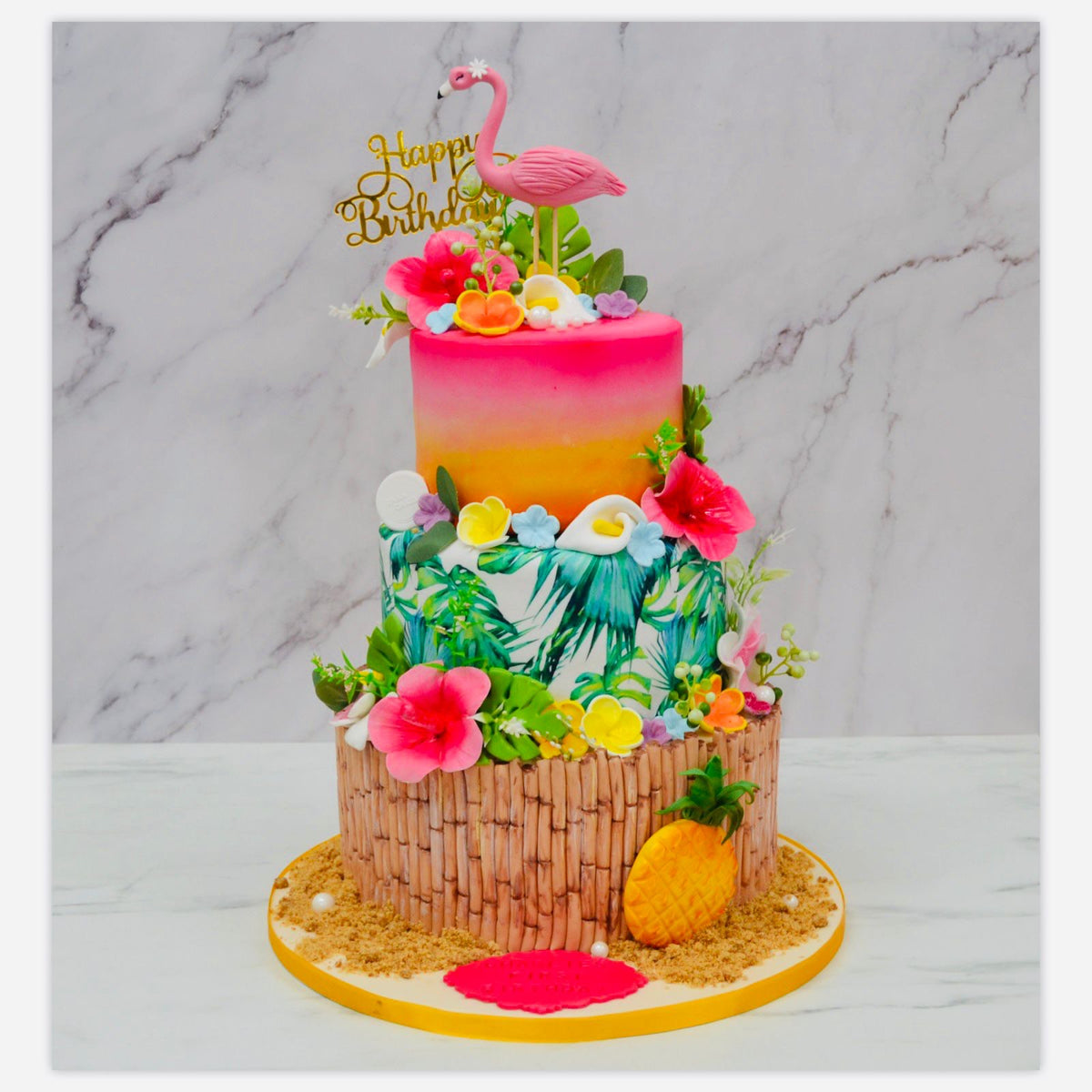 3 Tier Tropical Flamingo themed Cake – Zara Cakes