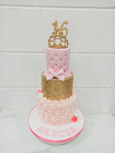 3 Tier Pink & Gold Princess Cake